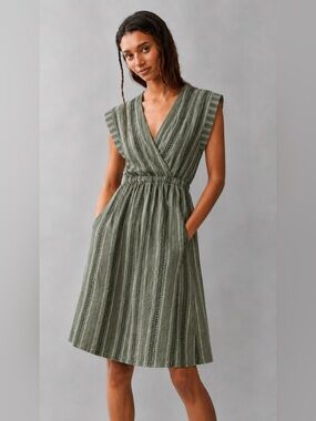 Monteau Olive Green V-Neck Sleeveless Dress
